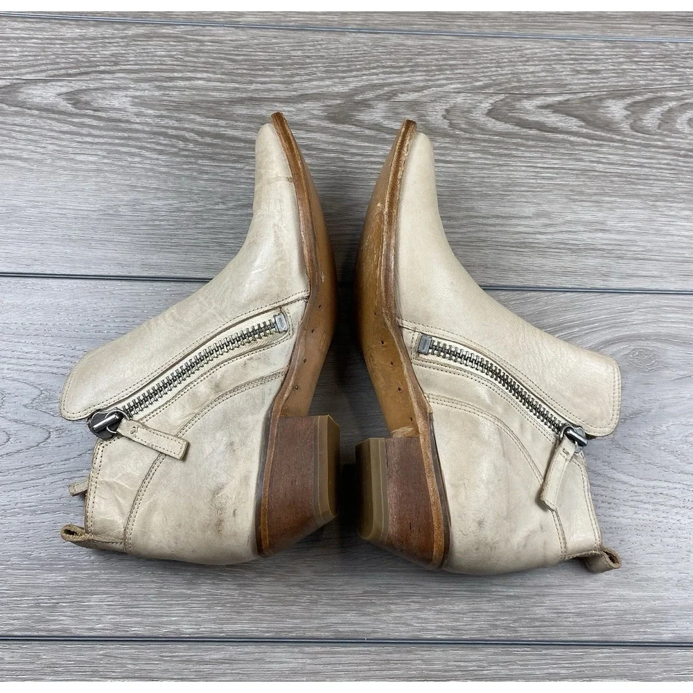 Frye Women's Sacha Moto Schootie‎ Zip Up Ankle Boots Light Beige Size 9 B